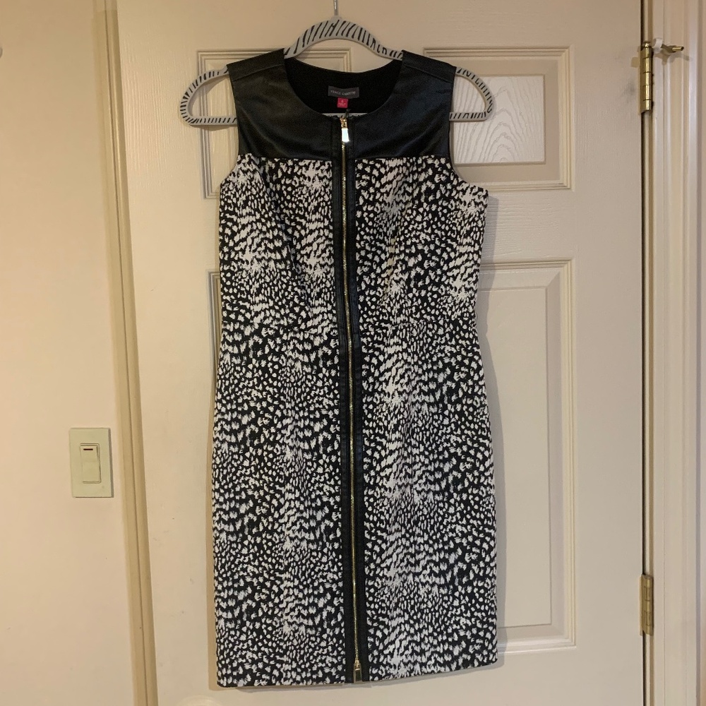 NWT Vince Camuto Black/White Print Sleeveless Fitted Dress sz 6